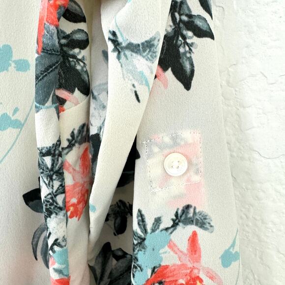 Talbots Women's Nantucket Size P Tropical Floral Button Front Blouse Coral - Picture 5 of 6